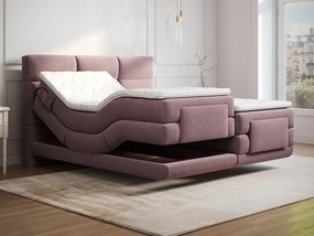 Kompletny zestaw boxspring z pikowanym zagłówkiem + stelaże z elektryczną regulacją + materac + materac nawierzchniowy - 2 x 90 x 200 cm - Tkanina - Bordowy - LODI de PALACIO