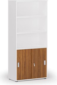 Szafa biurowa kombinowana PRIMO WHITE, drzwi przesuwne na 2 poziomach, 800 x 420 x 1781 mm, biały/orzech
