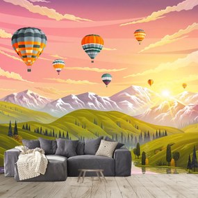 Fototapeta - Balony nad krajobrazem (196x136 cm)