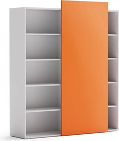 Regał biurowy z przesuwnym panelem BLOCK, 1600 x 400 x 1748 mm, pomarańczowy