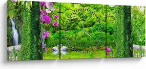 Obraz - Magiczny ogród z łabędziami (z zegarem) (90x30 cm)