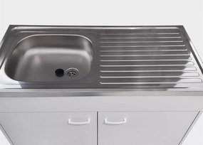 Biała szafka kuchenna Mills ze zlewozmywakiem z trwałej płyty laminowanej idealna do małej kuchni