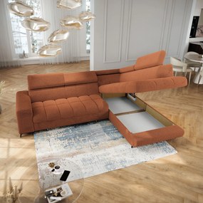 Masseno Narożnik MORIVA z funkcją spania i pojemnikiem na pościel Narozniki L, Rozkładana sofa - Miedziany, QUELLE 54