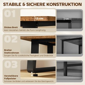 HOMCOM Biurko komputerowe z ramą stalową, biurko biurowe, stół PC 120x60x76cm Rustykalny-Brąz+Czarny | Aosom PL