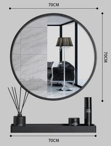Okrągłe lustro ścienne Messa z półką 70 cm