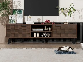 Nowoczesne meble pod TV - z 2 frontami i 2 otwartymi przegródkami - Brązowy