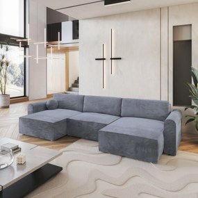 Masseno Narożnik FENTO z funkcją spania i pojemnikiem na pościel Narozniki U, Rozkładana sofa - Szary, MONOLITH 85