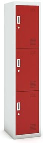 Szafka skrytkowa, 3 schowki, 1800 x 380 x 450 mm, demontaż, zamek cylindryczny, drzwi czerwone