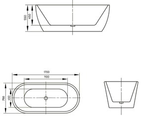 Wanna wolnostojąca akrylowa owalna 170 x 75 cm LARSO z przelewem okrągłym chrom | Możliwa opcja Go Color : Wybierz swój kolor - Twój wybrany kolor z palety RAL