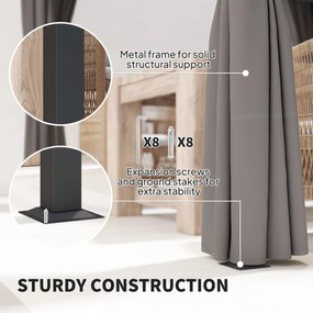 Outsunny Pergola 3 x 3 m Wolnostojący daszek tarasowy z przesuwanym dachem, 4 ścianki boczne, odporny na UV, Jasnoszary | Aosom PL