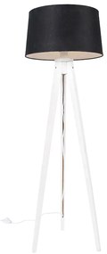 Nowoczesny statyw biały z czarnym abażurem z lnu 45 cm - Tripod Classic klasyczny/Antyczny Oswietlenie wewnetrzne