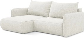 Narożnik lewostronny z funkcją spania - z tkaniny szenilowej - biały - NANEA
