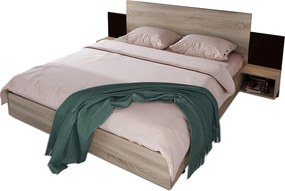 Łóżko dla dorosłych 160x200 cm - z 2 szafkami nocnymi i stelażem z listew - kolor dębowy - bez materaca