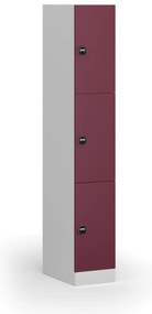 Szafka skrytkowa, 3 schowki, 1850 x 300 x 500 mm, demontaż, zamek RFID, drzwi czerwone