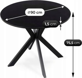 Stół Okrągły LAUREN 90 cm Czarny Loft Nowoczesny