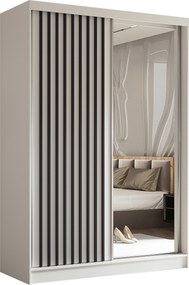 Szafa LAMELLO - Biały / Lamele Czarne / Z lustrem / Bez szuflad / 150 cm