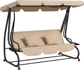 Outsunny Huśtawka Ogrodowa, 3-osobowa z Uchwytami na Napoje, Stal, 200 x 120 x 164 cm, Brązowa