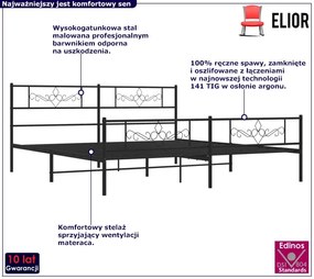 Czarne metalowe łóżko małżeńskie 180x200cm - Gisel