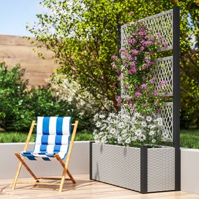 Outsunny Wysoki rabat z kratką w stylu rattanowym, skrzynia na rośliny z podporą 90 x 35 x 148cm Szary | Aosom PL