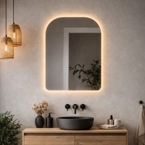 Lustro portalowe oszlifowane  z podświetleniem LED ROUND SOFT | Różne rozmiary | Różne kolory : Kolor tafli szkła - Srebrny, Rozmiar - 60x80 cm