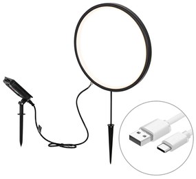 Lampa ogrodowa kolczasta czarna 60 cm z wbudowanym akumulatorem LED i panelem słonecznym IP65 - Adalind