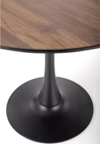 Stół Kinzly 90 cm – elegancki okrągły stół z orzechowym blatem z MDF i czarną metalową nogą do kuchni