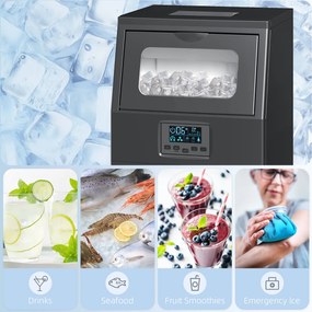 HOMCOM Komercyjna kostkarka do lodu 30 kg/24H wolnostojąca z 4 kg pojemnikiem, funkcją samoczyszczenia, timerem, stal, czarna | Aosom PL