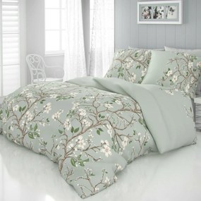 Pościel satynowa Wiosna zielony, 240 x 220 cm, 2 szt. 70 x 90 cm