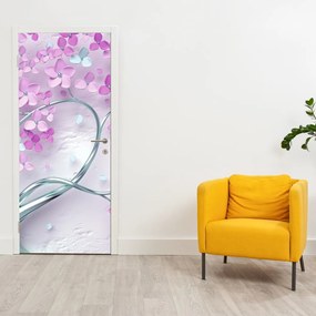Fototapeta na drzwi - Kwiaty na srebrnej łodydze, abstrakcja (95x205cm)