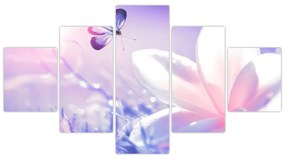 Obraz - Motyl lecący do kwiatu (125x70 cm)