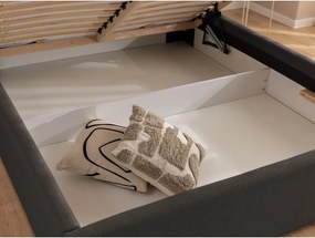 Ciemnoszare tapicerowane łóżko dwuosobowe ze schowkiem i stelażem 180x200 cm Cille – Ropez