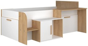 Łóżko piętrowe 90 x 200 cm z biurkiem i półkami - Biały i naturalny - PEDRO