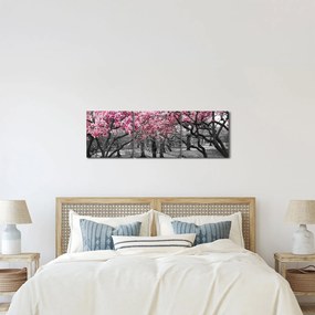 Obraz drzew magnolii (z zegarem) (90x30 cm)