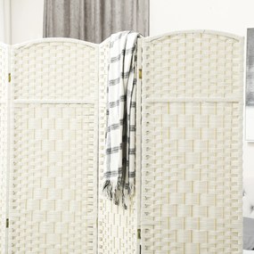 HOMCOM Parawan, 4-częściowa składana ścianka działowa, plecionka, drewno sosnowe, Biały