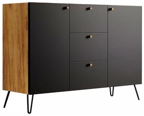Komoda z szufladami w stylu industrialnym dąb craft + czarny - Zorina 3X