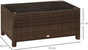 Outsunny Stół Ogrodowy z Technorattanu Elegancki i Praktyczny Brązowy 85x50x39cm | Aosom PL
