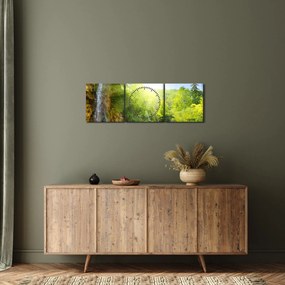 Obraz - wodospady w pralesie (z zegarem) (90x30 cm)