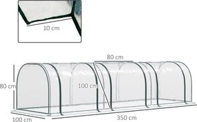 Outsunny Szklarnia, szklarnia z drzwiami, tunel foliowy, dom dla roślin, hodowla roślin, stal, plastik, 350 x 100 x 80 cm, Zielony