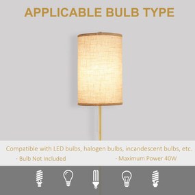 HOMCOM Lampa Stojąca, Elegancka Lampa Podłogowa ze Stali z Abażurem z Tkaniny, Lampa do Salonu, Przełącznik na Łańcuszku, Złoto+Biały