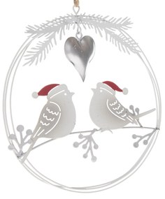 Świąteczna wisząca metalowa dekoracja Ptaki, 14,5 x 16 x 1 cm