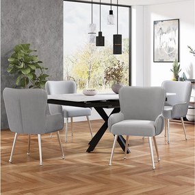Zestaw 4 krzeseł Velvet - 83 x 53 x 57 cm - Cztery srebrne metalowe nogi - z podłokietnikami i regulowanymi nóżkami - Szary