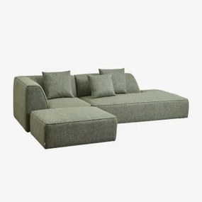 Sofa Narożna Modułowa Cardea 2-częściowa Z Szezlongiem Po Prawej Stronie I Tapicerowanym Pufem Bouclé Salvia Zieleń - Sklum