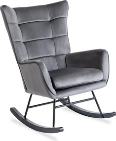 Fotel Bujany na Biegunach Uszak Wypoczynkowy JACKSON Szary Welurowy do Salonu Nowoczesny
