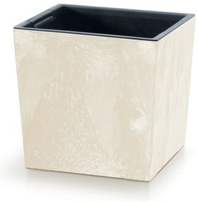 Donica ogrodowa z wkładem Urbi Square Low Beton Effect 29,5 x 29,5 x 29 cm kremowy PROSPERPLAST