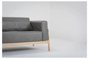 Ciemnoszara sofa z bawolej skóry z konstrukcją z litego drewna dębowego Gazzda Fawn, 210 cm