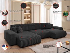 Ciemnoszary sztruksowy rozkładany narożnik ze schowkiem (w kształcie litery U) Sarina – Ropez