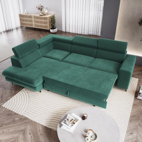 Masseno Narożnik VELISS z funkcją spania i pojemnikiem na pościel Narozniki L, Rozkładana sofa - Lazurowy, CASTEL 75