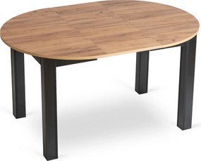 Zestaw Stół Okrągły Rozkładany HARRY 102-142 cm Dąb Craft/Czarny i 4 Krzesła Tapicerowane PERU Beżowe Welurowe Nowoczesne