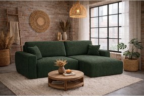 Narożnik z funkcją spania i pojemnikiem Ariel XL, tkanina sztruksowa Poso, Zielony, Prawy