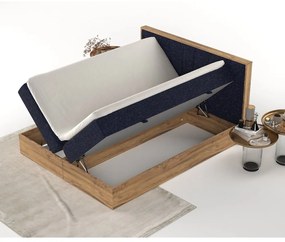 Ciemnoniebiesko-naturalne łóżko boxspring ze schowkiem 200x200 cm Asahi – Maison de Rêve